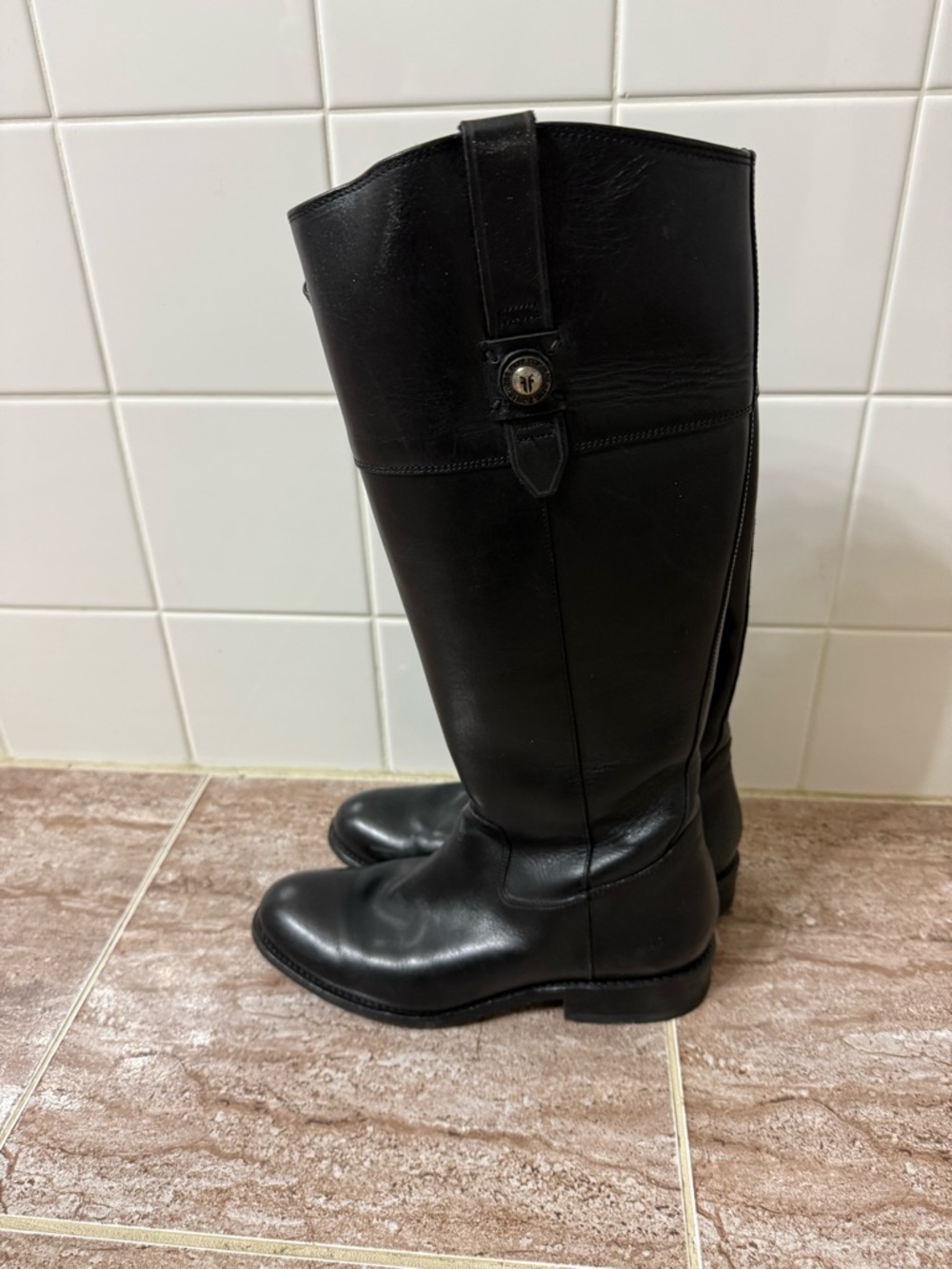 Frye Black Leather Knee-High Riding Boots